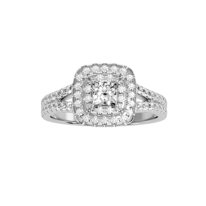 Rose Gold Emerald Cut Diamond Halo Engagement Ring With Pav Band - Nine