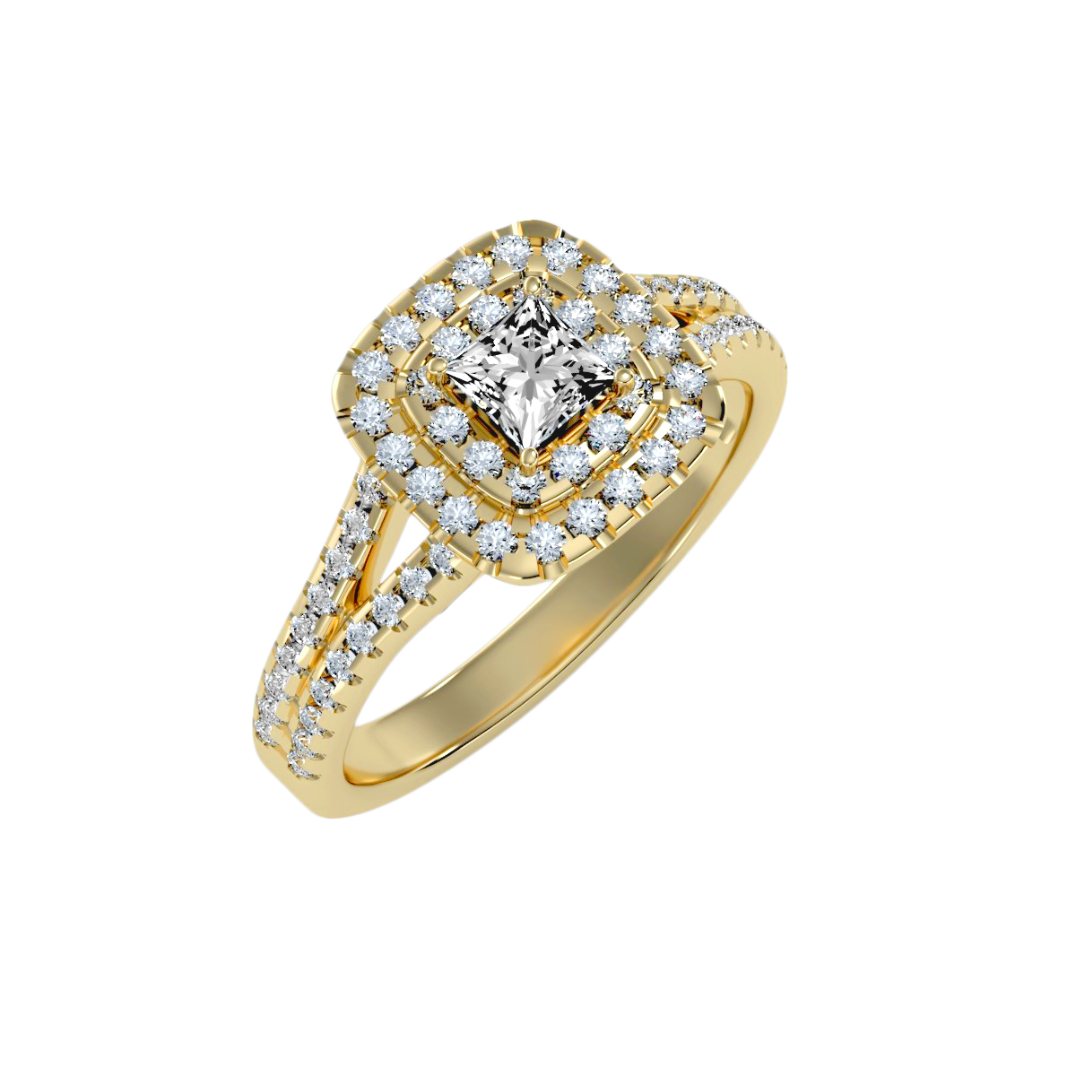 Rose Gold Emerald Cut Diamond Halo Engagement Ring With Pav Band - Eleven