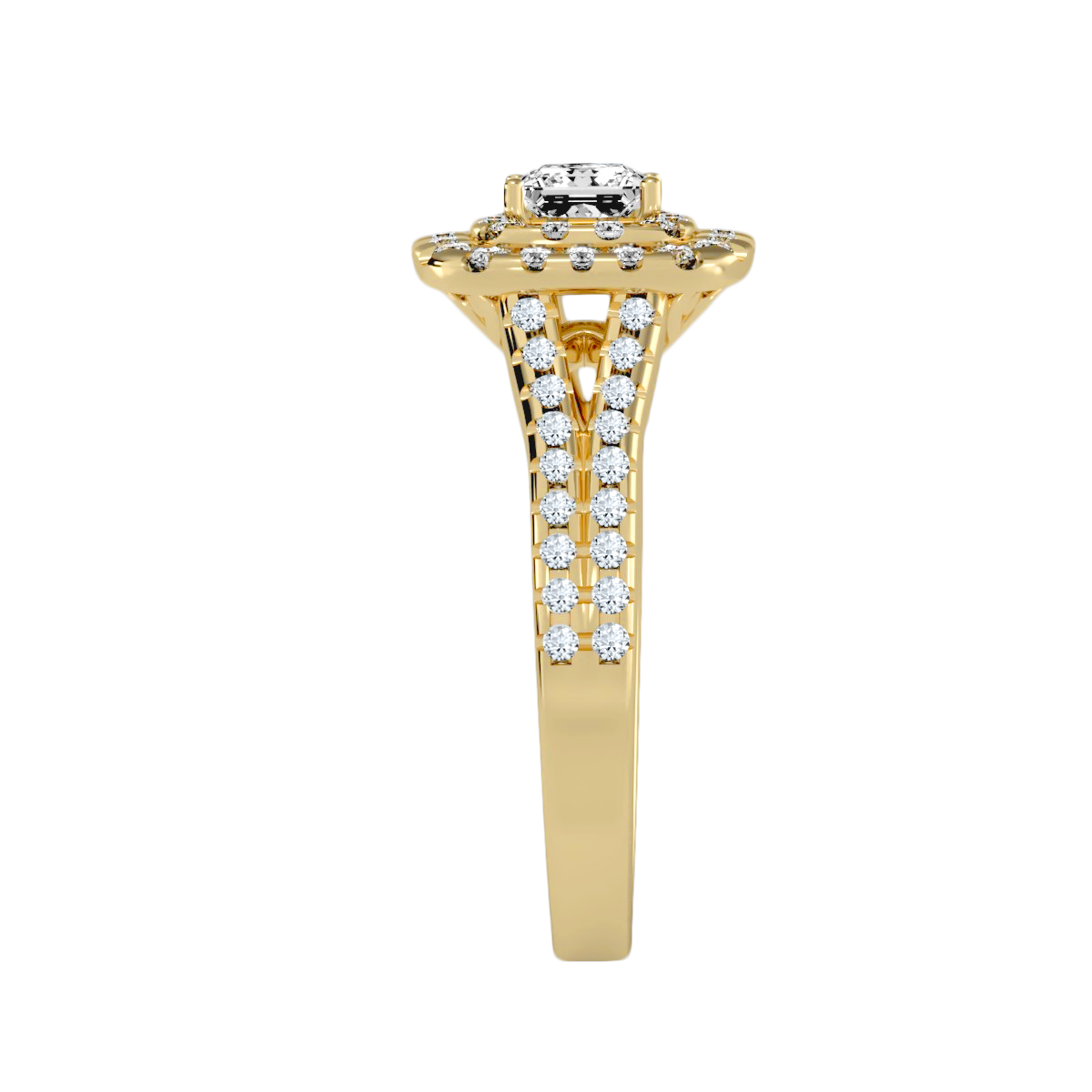 Rose Gold Emerald Cut Diamond Halo Engagement Ring With Pav Band - Twelve