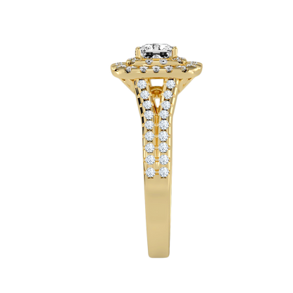 Rose Gold Emerald Cut Diamond Halo Engagement Ring With Pav Band - Twelve