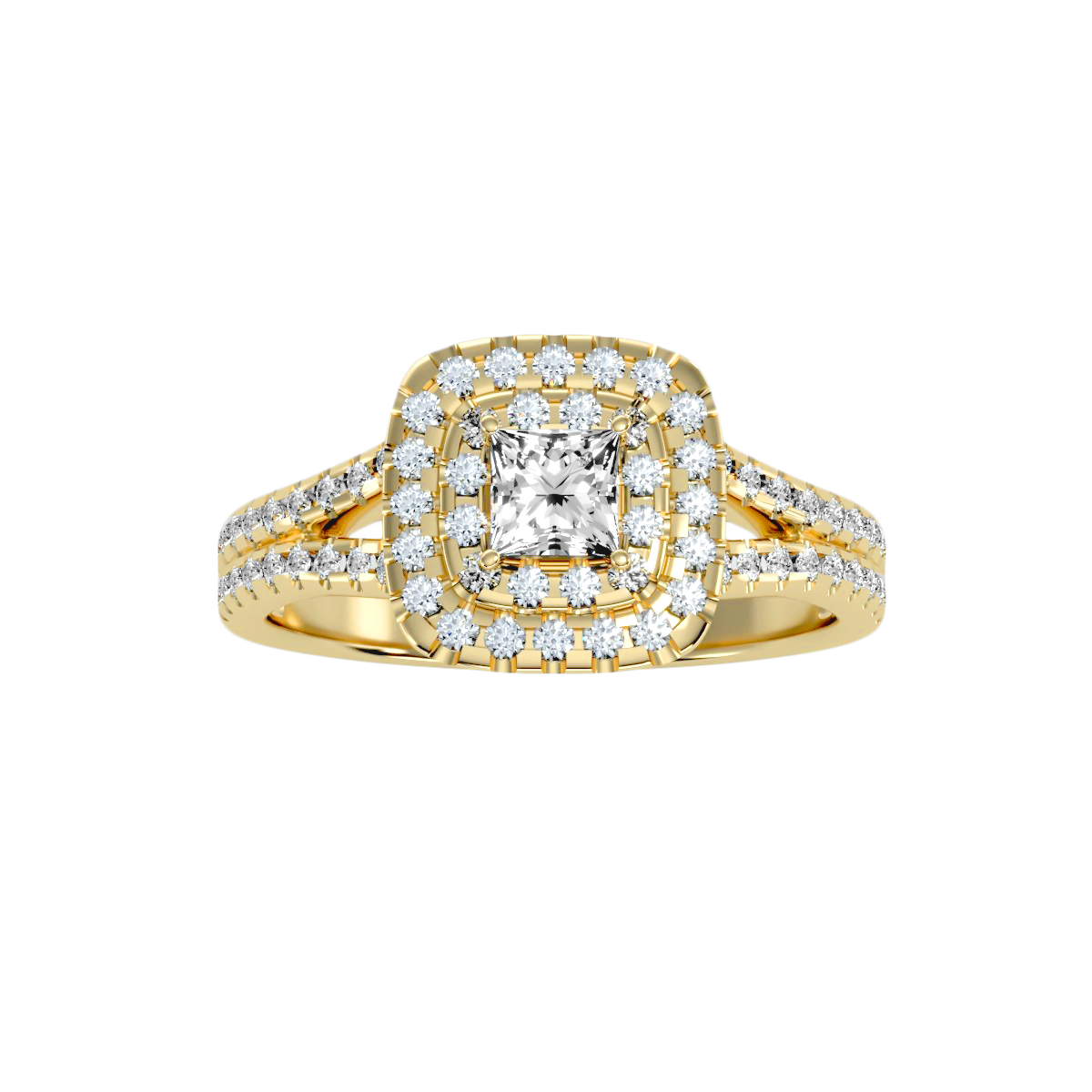 Rose Gold Emerald Cut Diamond Halo Engagement Ring With Pav Band - Thirteen