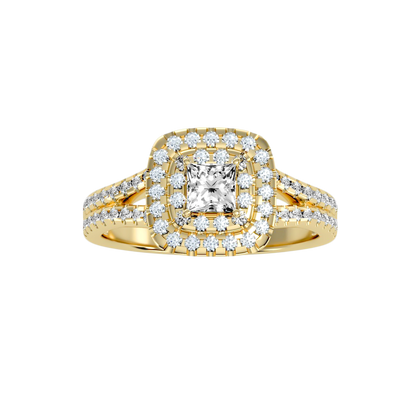 Rose Gold Emerald Cut Diamond Halo Engagement Ring With Pav Band - Thirteen