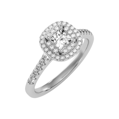 Exceptional Halo Diamond Engagement Ring In 925 Sterling Silver - Five