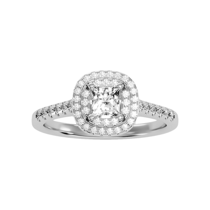 Exceptional Halo Diamond Engagement Ring In 925 Sterling Silver - Six