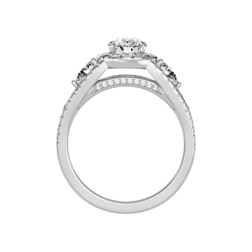 Fancy Halo Solitaire Ring In 925 Sterling Silver - Three