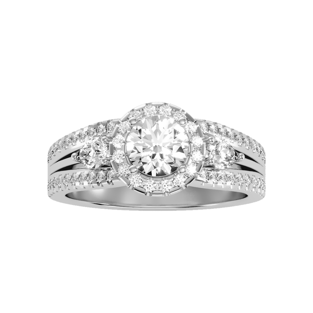 Fancy Halo Solitaire Ring In 925 Sterling Silver - Four