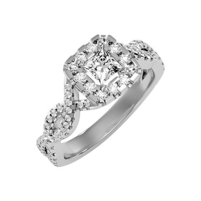 Fine Square Shaped Halo Diamond Ring In 925 Sterling Silver - One