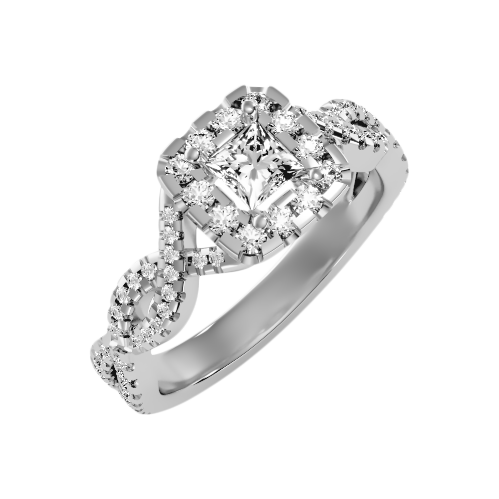 Fine Square Shaped Halo Diamond Ring - One