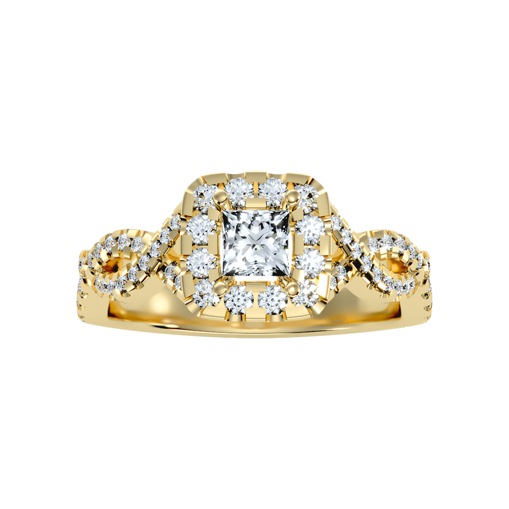 Fine Square Shaped Halo Diamond Ring In 925 Sterling Silver - Ten