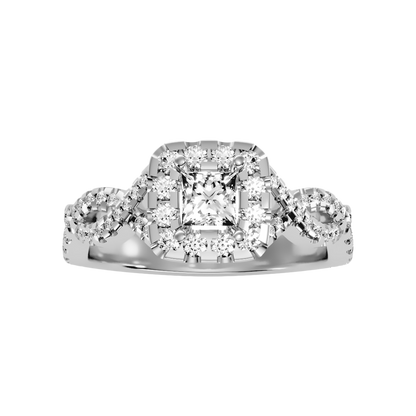 Fine Square Shaped Halo Diamond Ring - Three