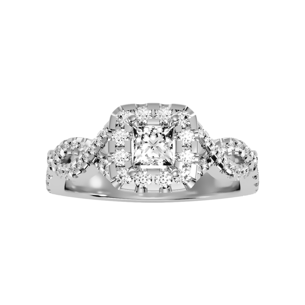 Fine Square Shaped Halo Diamond Ring In 925 Sterling Silver - Three
