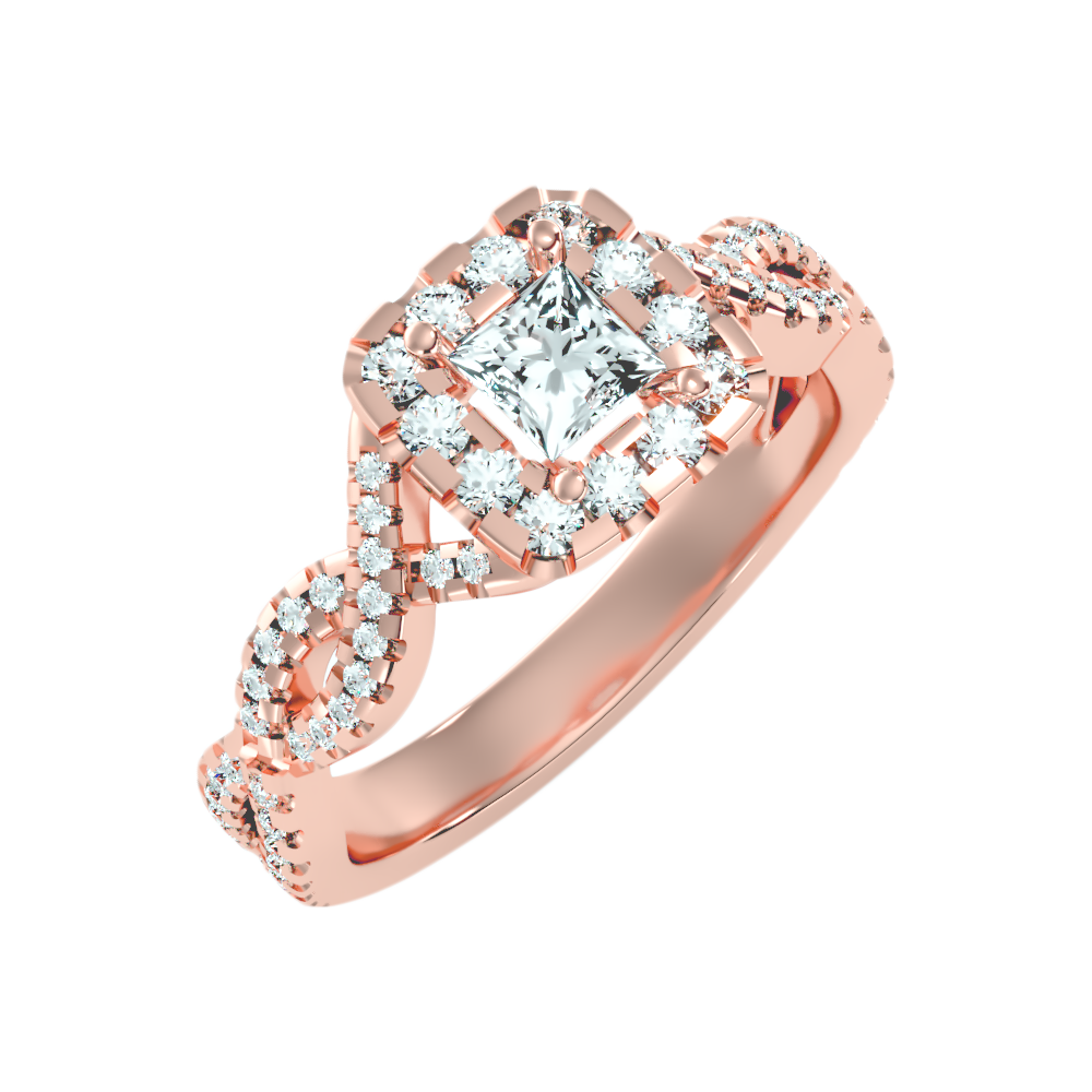 Fine Square Shaped Halo Diamond Ring - Five