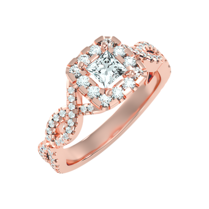 Fine Square Shaped Halo Diamond Ring - Five