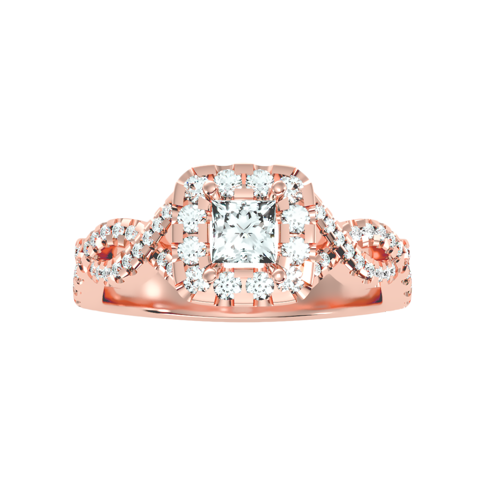Fine Square Shaped Halo Diamond Ring In 925 Sterling Silver - Six