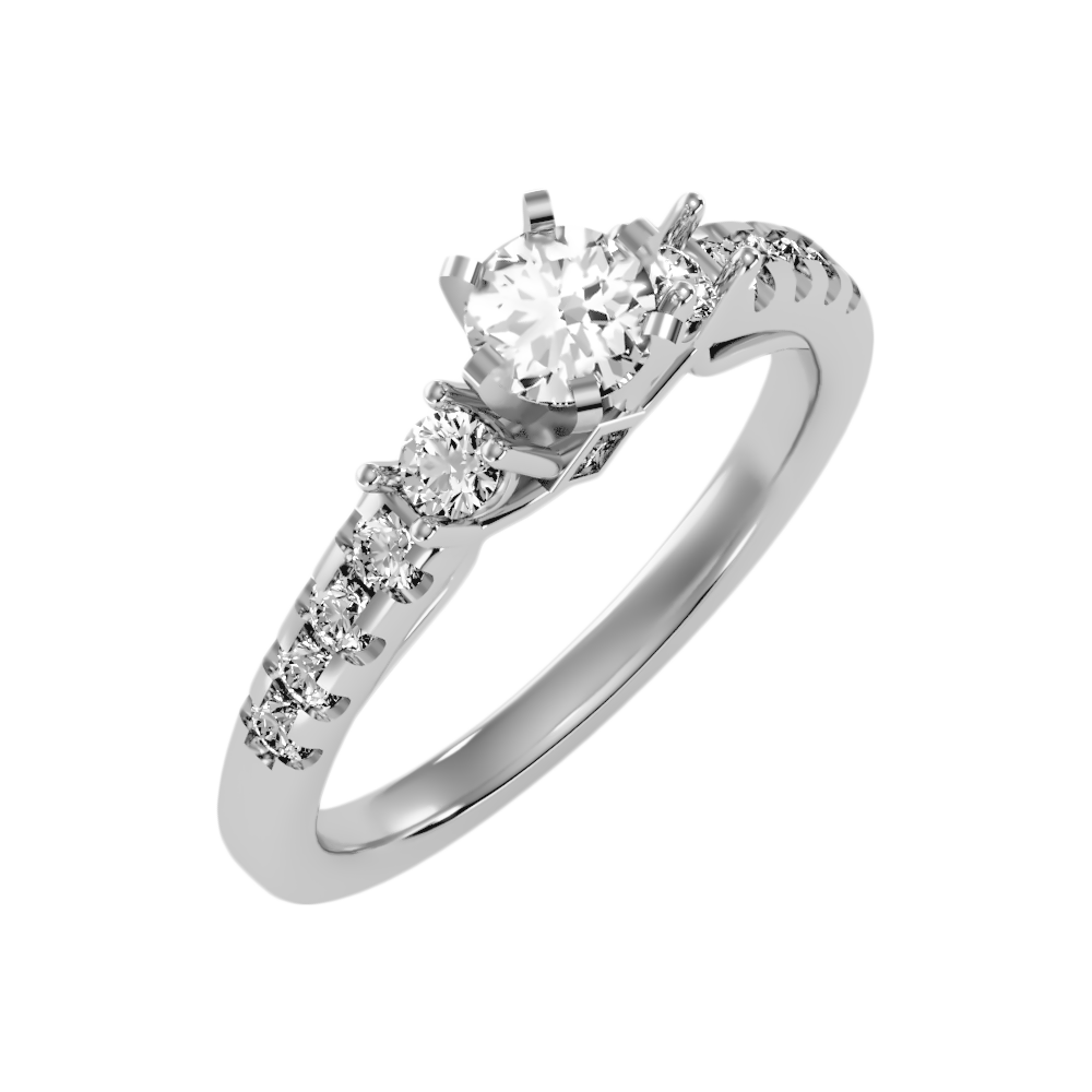 Florosent Three Stone Diamond Engagement Ring - One