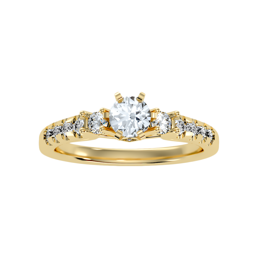 Florosent Three Stone Diamond Engagement Ring In 925 Sterling Silver - Ten