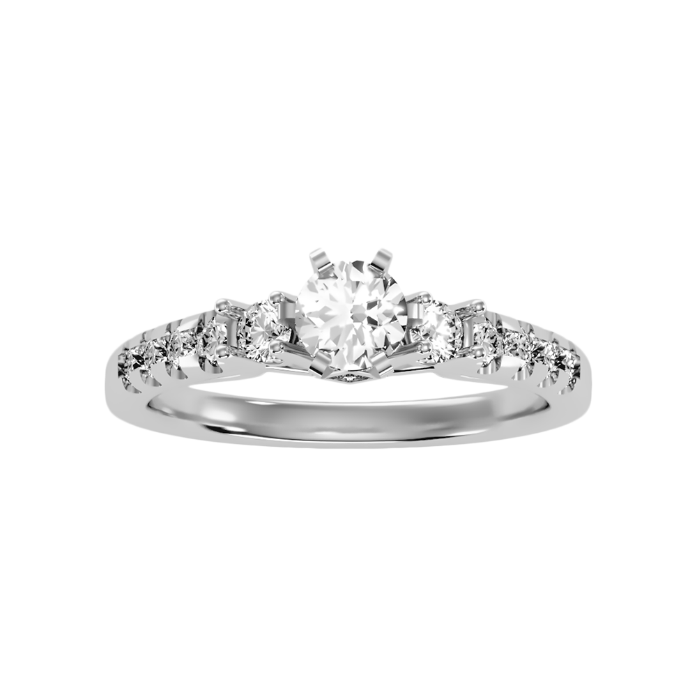 Florosent Three Stone Diamond Engagement Ring In 925 Sterling Silver - Three