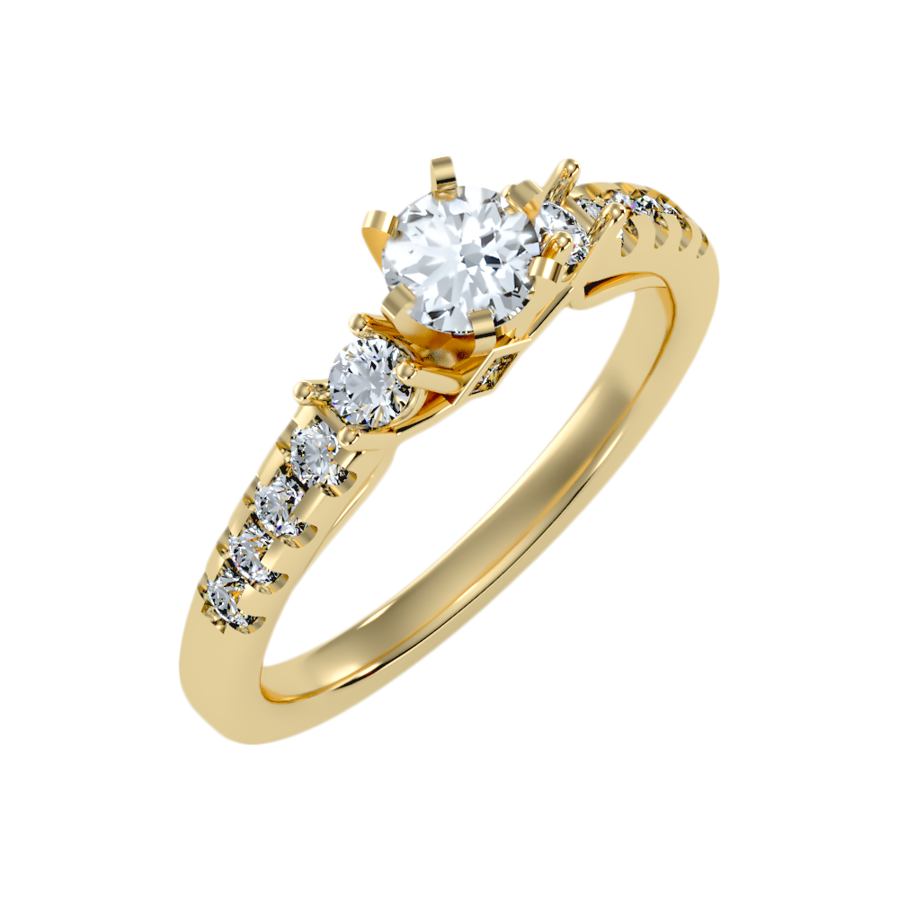 Florosent Three Stone Diamond Engagement Ring In 925 Sterling Silver - Nine