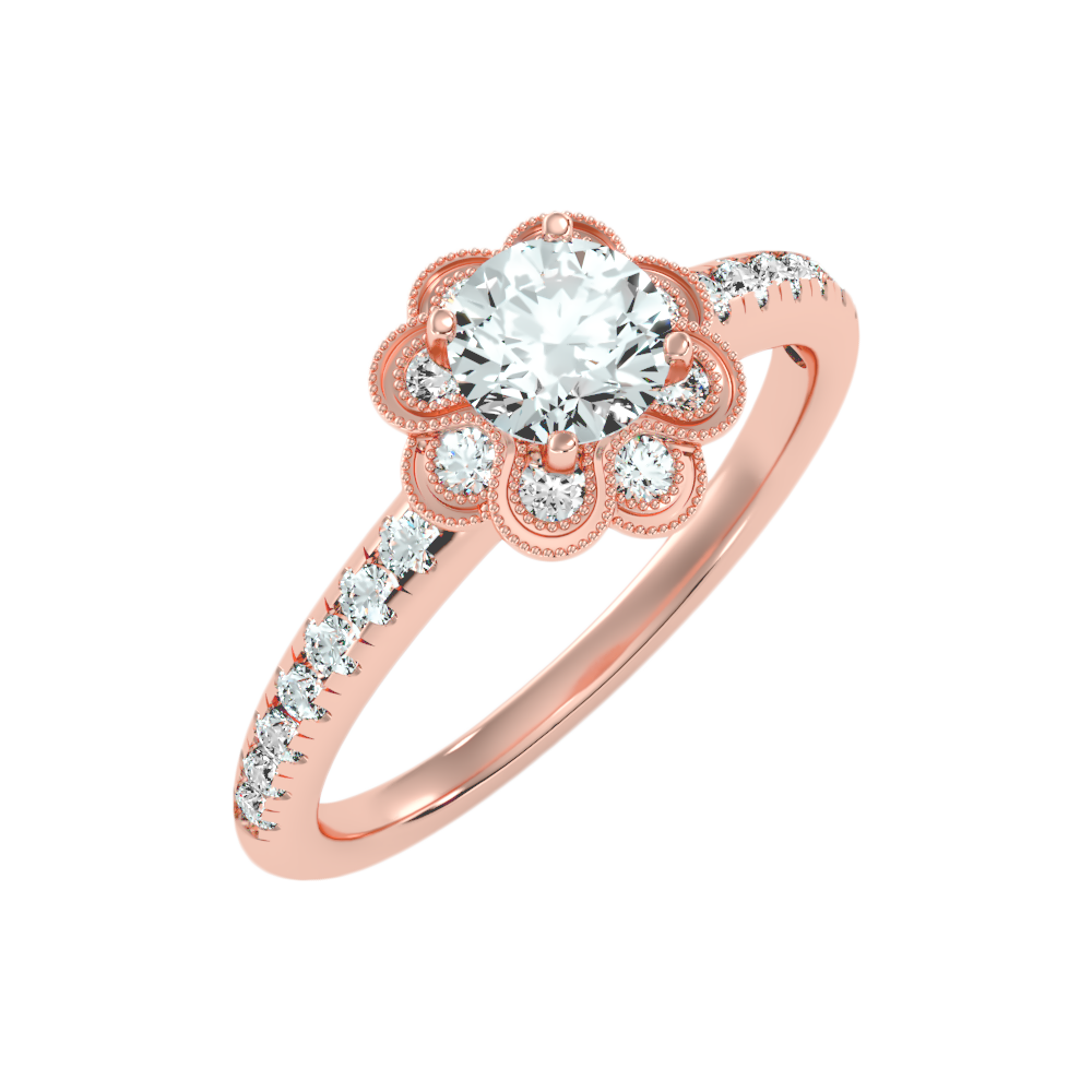 Flower Shaped Gold & Diamond Ring - One