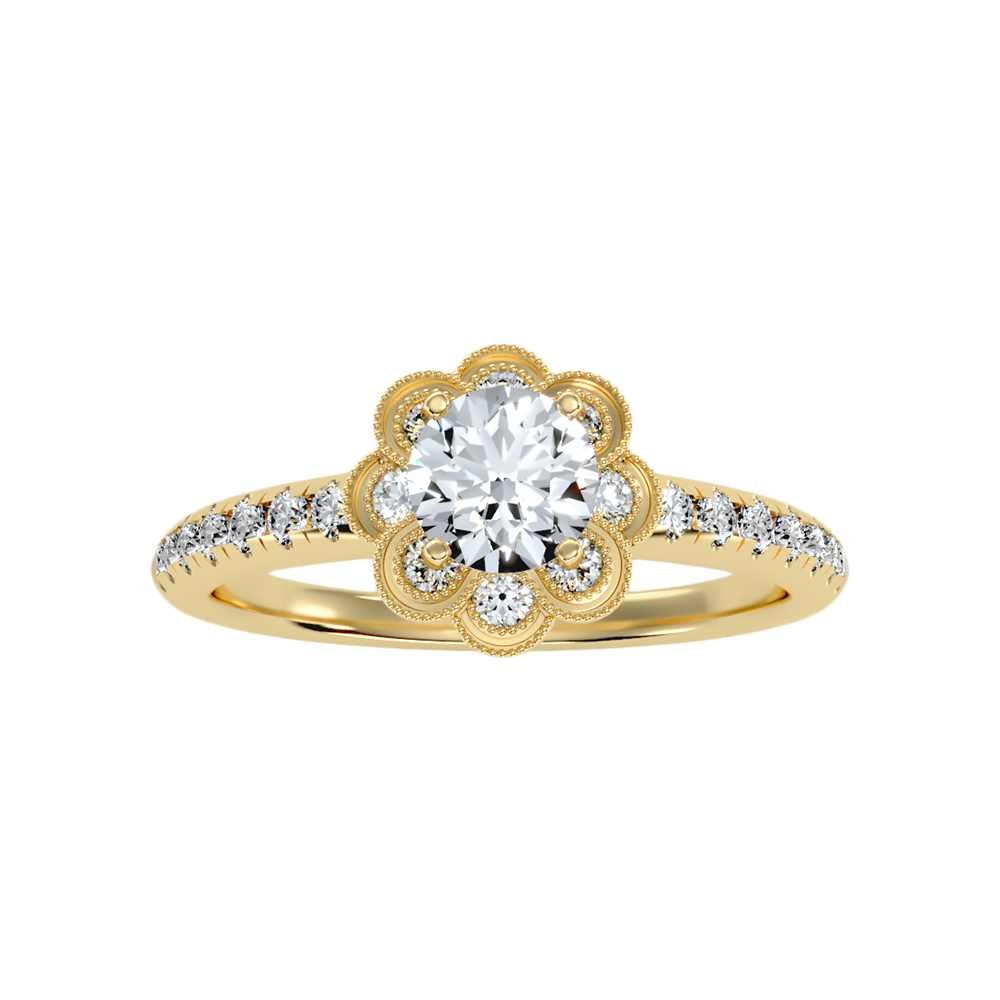 Flower Shaped Gold & Diamond Ring - Ten