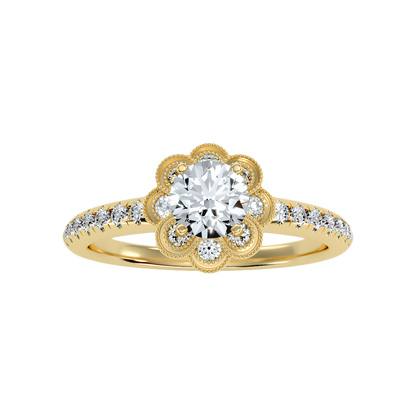 Flower Shaped Gold & Diamond Ring - Ten
