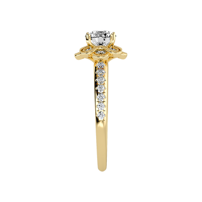 Flower Shaped Gold & Diamond Ring In 925 Sterling Silver - Eleven