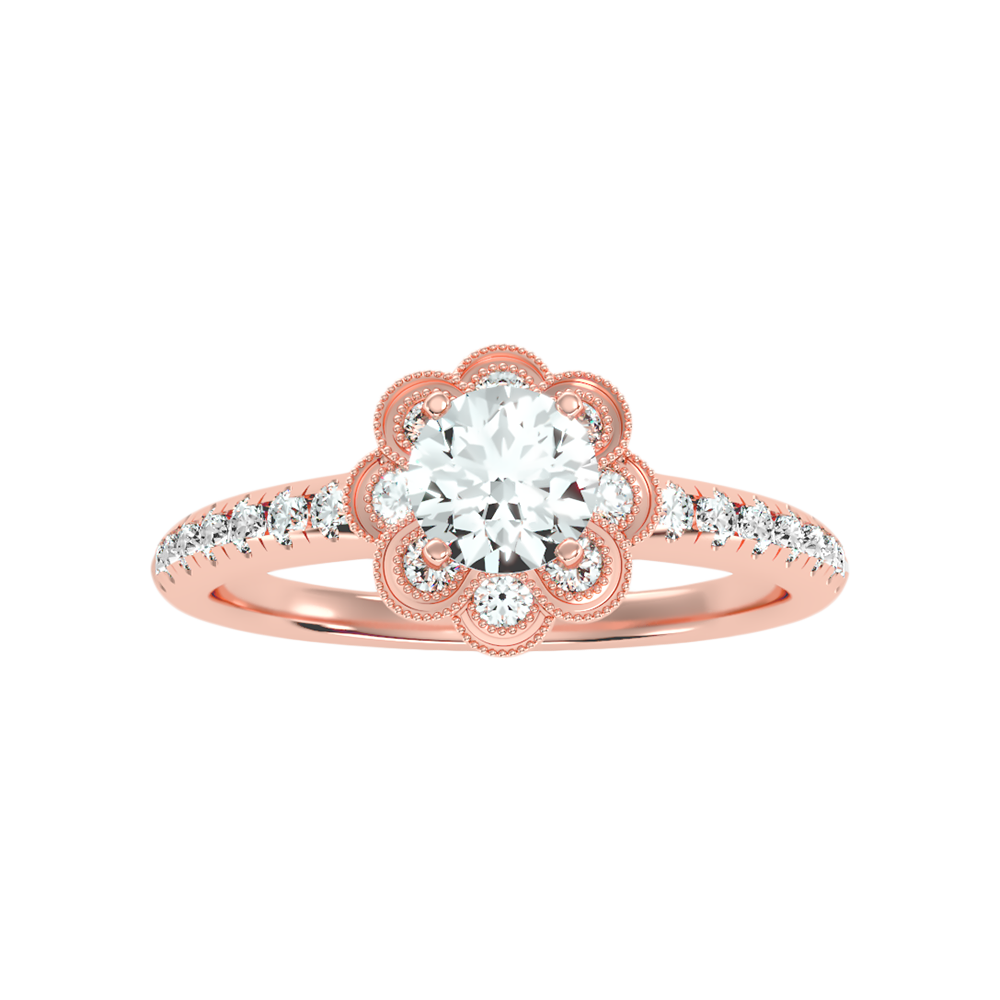 Flower Shaped Gold & Diamond Ring In 925 Sterling Silver - Two