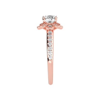 Flower Shaped Gold & Diamond Ring In 925 Sterling Silver - Three