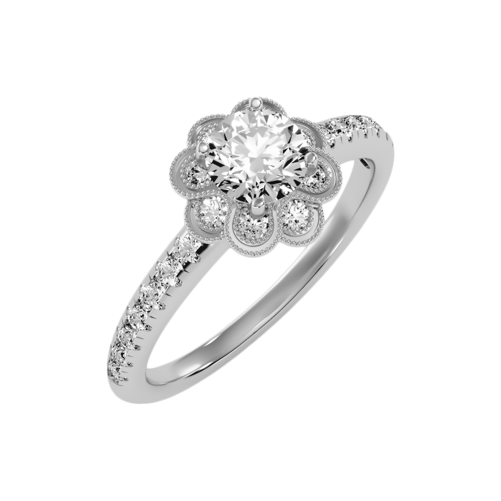 Flower Shaped Gold & Diamond Ring In 925 Sterling Silver - Five