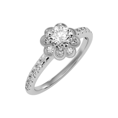 Flower Shaped Gold & Diamond Ring In 925 Sterling Silver - Five