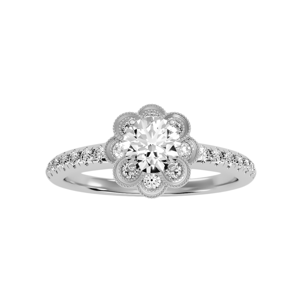 Flower Shaped Gold & Diamond Ring In 925 Sterling Silver - Six