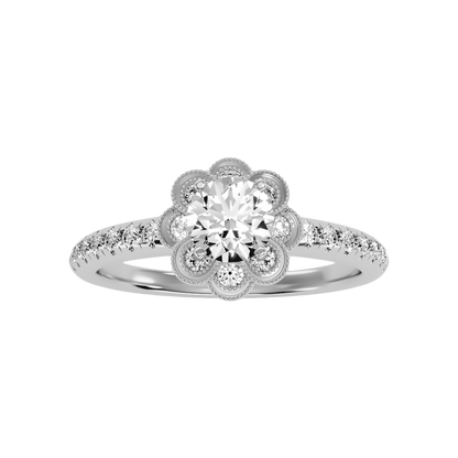 Flower Shaped Gold & Diamond Ring In 925 Sterling Silver - Six