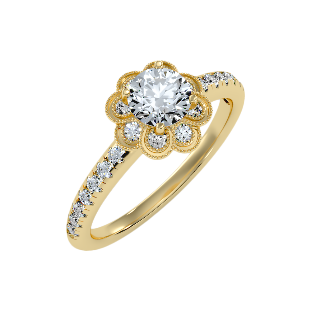 Flower Shaped Gold & Diamond Ring In 925 Sterling Silver - Nine