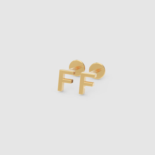 Gold Letter F Initial Stud Earrings