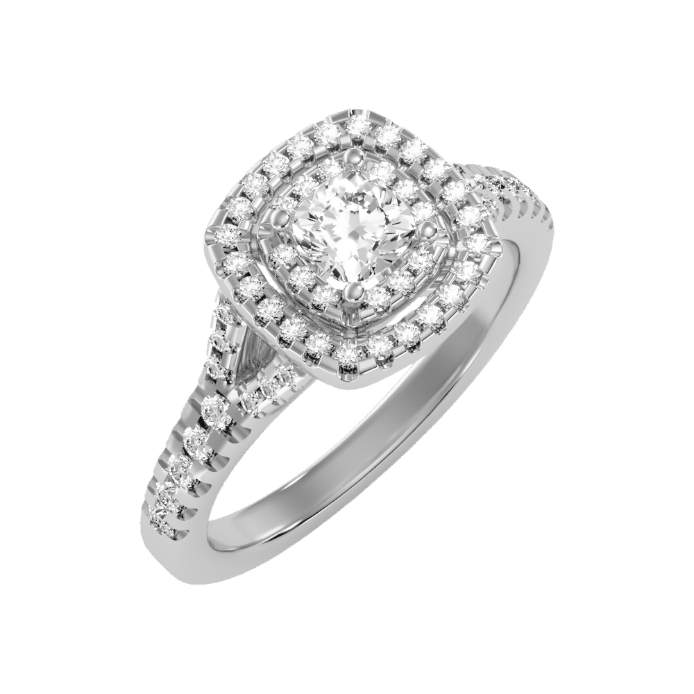 Glowing Halo Solitaire Ring In 925 Sterling Silver - One
