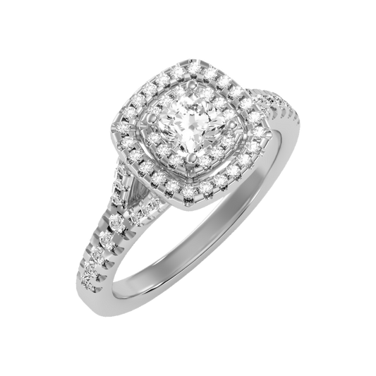 Glowing Halo Solitaire Ring In 925 Sterling Silver - One