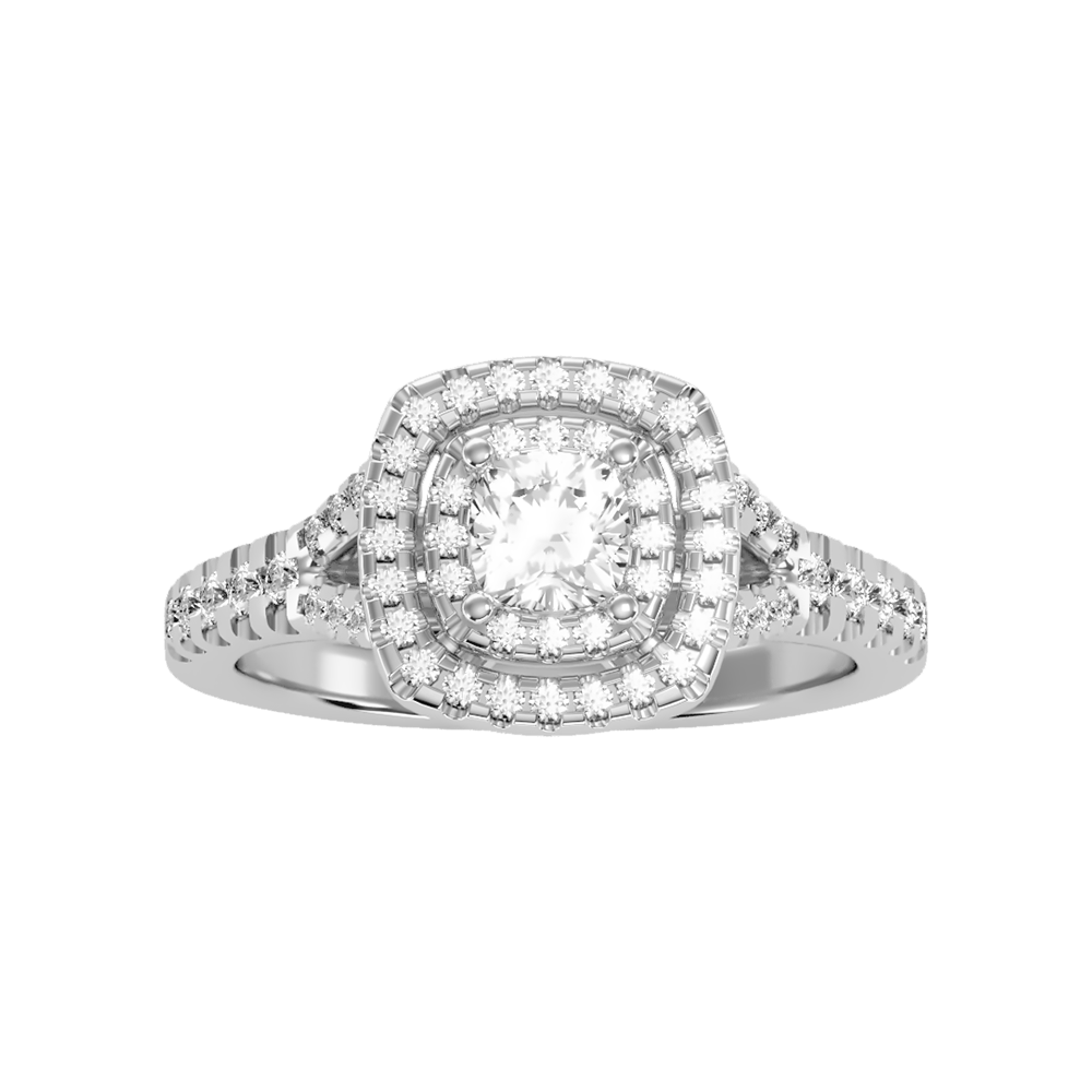 Glowing Halo Solitaire Ring In 925 Sterling Silver - Three