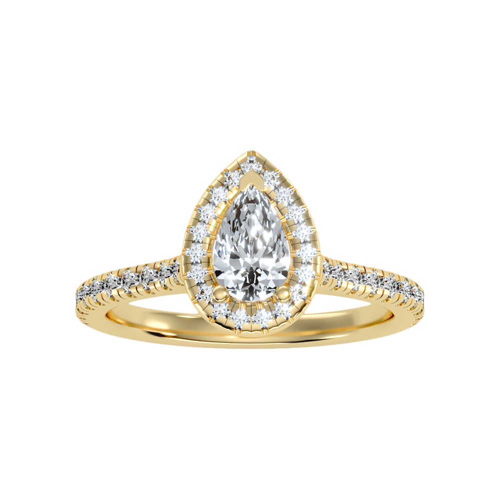 Great Pear Shaped Engagement Halo Ring In 925 Sterling Silver - Ten