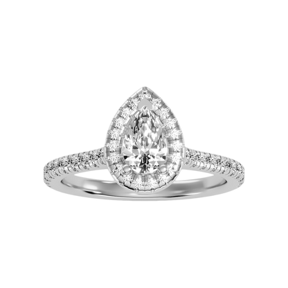 Great Pear Shaped Engagement Halo Ring In 925 Sterling Silver - Three