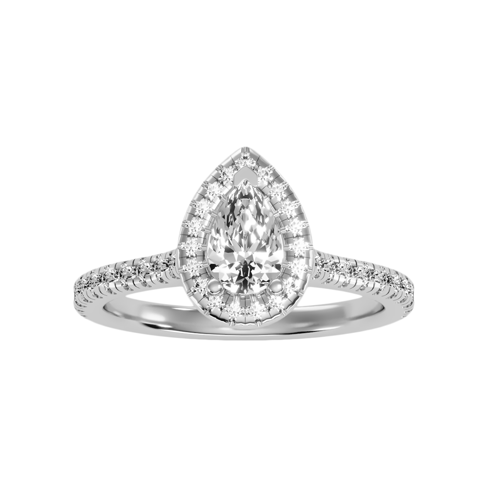 Great Pear Shaped Engagement Halo Ring - Three