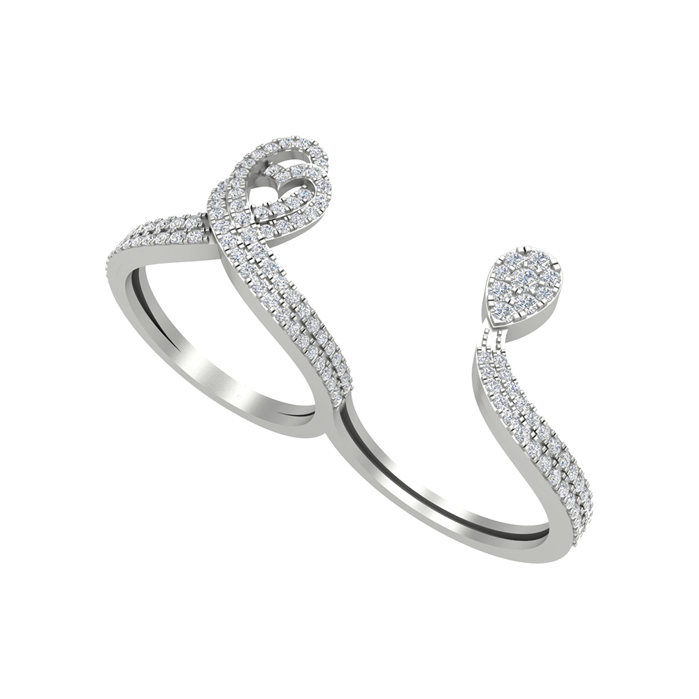 Heart Drop Two Finger Ring In 925 Sterling Silver - Five