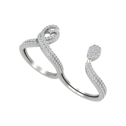 Heart Drop Two Finger Ring In 925 Sterling Silver - Five