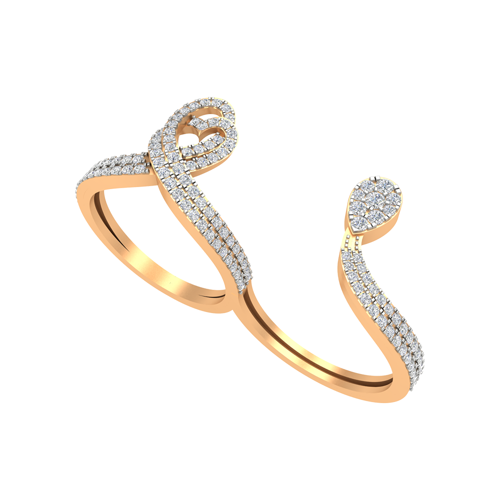 Heart Drop Two Finger Ring In 925 Sterling Silver - Nine