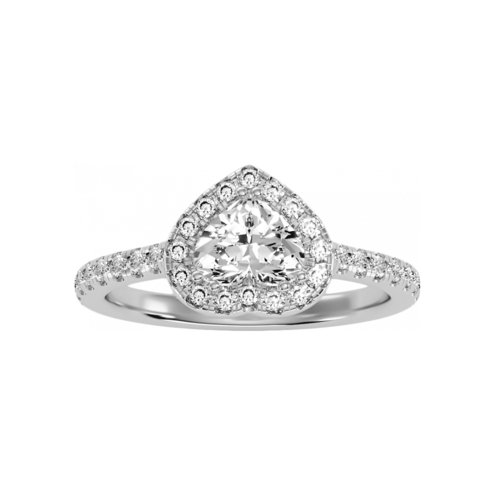 Heart Shaped Halo Ring In 925 Sterling Silver - Four