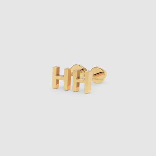 Gold Letter H Initial Stud Earrings with Screw Back