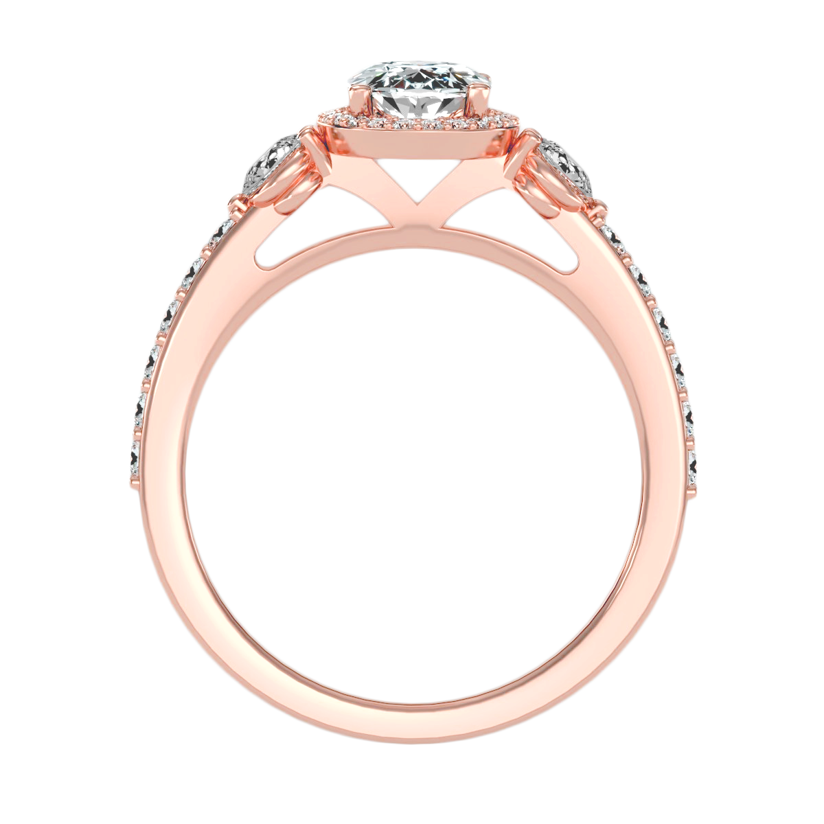 Rose Gold Cushion Cut Diamond Halo Engagement Ring Band