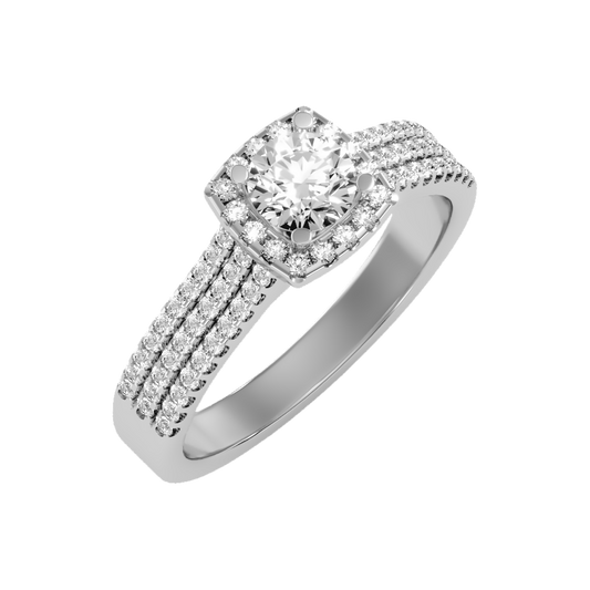 Incandescent Halo Solitaire Ring In 925 Sterling Silver - One