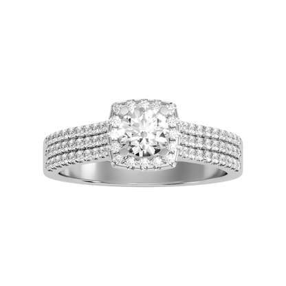 Incandescent Halo Solitaire Ring In 925 Sterling Silver - Three