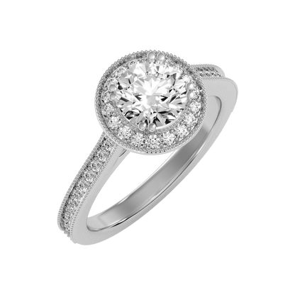 Jewne Classic Halo Diamond Engagement Ring In 925 Sterling Silver - One