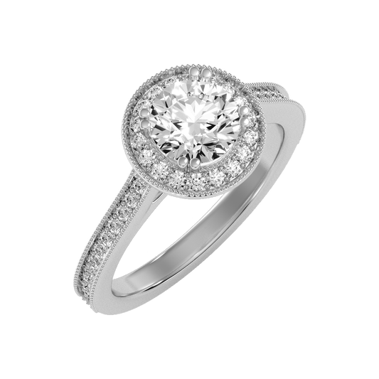 Jewne Classic Halo Diamond Engagement Ring In 925 Sterling Silver - One